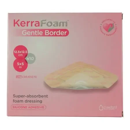 KerraFoam Gentle Border – Silicone Foam Dressing 5 X 5 Inch Square Silicone Adhesive with Border Sterile – CWL1013