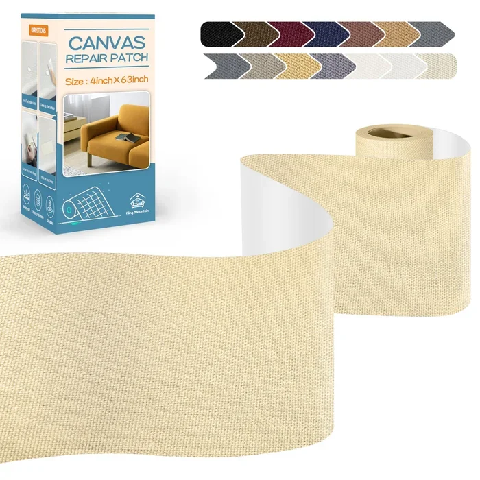 KING MOUNTAIN Canvas Repair Tape,Outdoor Gear Patch, 4×63 Inches,Waterproof,Self-Adhesive for Repairing Boat Covers,Sun Shades,Sofas,Tents,Lounge Chairs,Awnings (Beige)