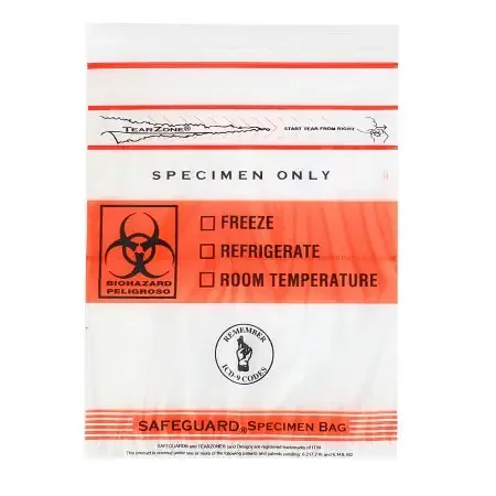 Lab Guard TearZone – Specimen Transport Bag with Document Pouch 12 X 15 Inch Zip Closure Biohazard Symbol / Storage Instructions NonSterile – MGTZ1215