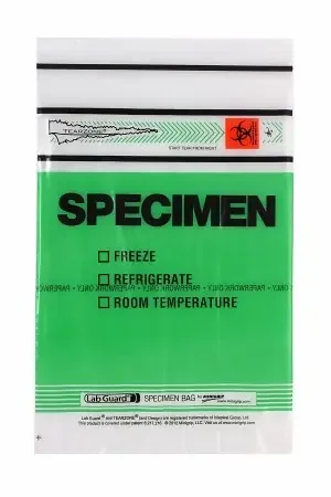 Lab Guard TearZone – Specimen Transport Bag with Document Pouch 6 X 9 Inch Zip Closure Biohazard Symbol / Storage Instructions NonSterile – MGTZ69GRN