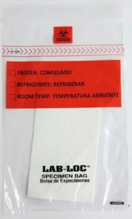 Lab-Loc – Specimen Transport Bag with Document Pouch and Absorbent Pad 12 X 15 Inch Zip Closure Biohazard Symbol / Storage Instructions NonSterile – LABZ1215BA