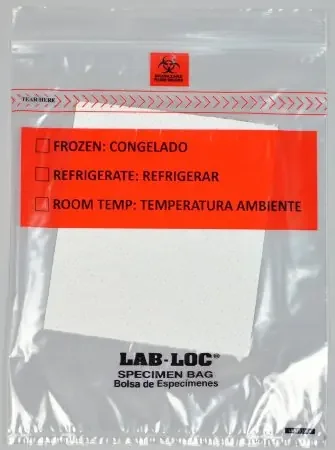 Lab-Loc – Specimen Transport Bag with Document Pouch and Absorbent Pad 8 X 10 Inch Zip Closure Biohazard Symbol / Storage Instructions NonSterile – LABZ810BA
