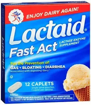 Lactaid – Dietary supplement Lactase Enzyme 9000 FCC Units Strength Caplet 12 per Box – 00045091012