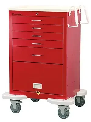 Lakeside Manufacturing – Emergency Cart 25 X 32 X 45-3/4 Inch Red (4) 6 Inch, (1) 3 Inch Drawers, (1) 12 Inch Panel – C-530-P2K-1R