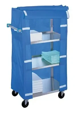 Lakeside Manufacturing – Linen Cart with Cover 4 Shelves 500 lbs. Weight Capacity Stainless Steel 5 Inch Casters, 2 Fixed, 2 Swivel – 470