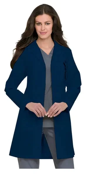 Landau Uniforms – Lab Coat Navy Blue Size 4 Mid Length Reusable – 3155-BNP-4