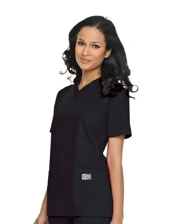 Landau Uniforms – Scrub Shirt 3X-Large Black 3 Pockets Short Set-In Sleeve Female – 70221BLACK3XLG