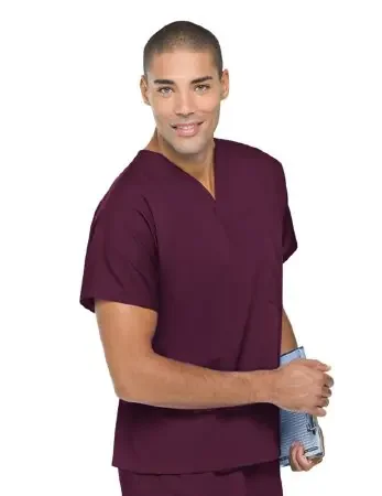 Landau Uniforms – Scrub Shirt 4X-Large Wine 1 Pocket Short Sleeve Unisex – 71221WINE4XL