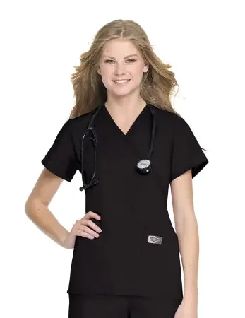 Landau Uniforms – Scrub Shirt Medium Black 2 Pockets Short Sleeve Female – 70224BLACKMEDIUM