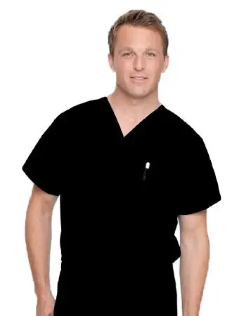 Landau Uniforms – Scrub Shirt Medium / Tall Black 2 Pockets Short Dolman Sleeve Unisex – 7502BKPMEDTALL