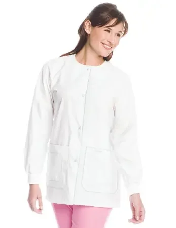 Landau Uniforms – Warm-Up Jacket White Large Hip Length Reusable – 7533WWP