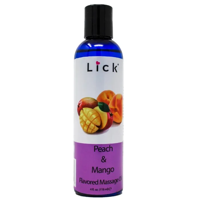 Lick Peach & Mango Flavored Muscle Massage Oil for Massage Therapy – Natural Oil with Almond and Coconut Essential Oils – Multipurpose Aromatic Absorption Full Body Massage Oil – 4 fl. oz.
