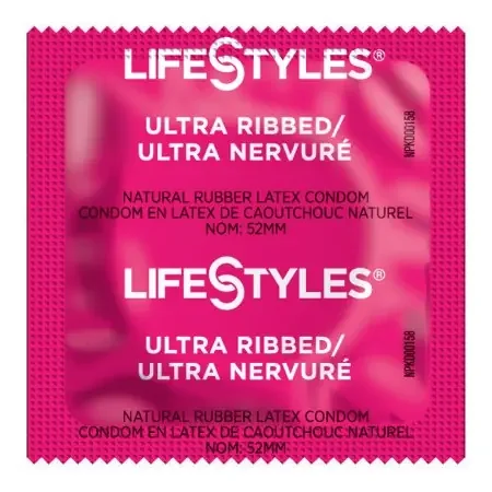 Lifestyles Ultra Ribbed – Condom Lubricated One Size Fits Most 1,008 per Case – 310156