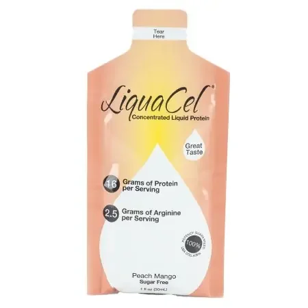 LiquaCel – Oral Protein Supplement Peach Mango Flavor Ready to Use 1 oz. Individual Packet – GH-86