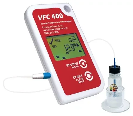 LogTag VFC400 – Refrigerator / Freezer Vaccine Data Logger with Alarm Kit Fahrenheit / Celsius -40° to 210°F (-40° to 99°C) Glycol Bottle Probe Multiple Mounting Options Battery Operated – VFC400-VMK-10