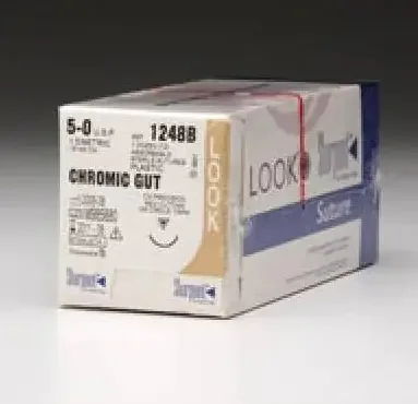 LOOK – Suture with Needle Absorbable Uncoated Undyed Suture Chromic Gut Size 4 – 0 18 Inch Suture 1-Needle 15 mm Length 1/2 Circle Reverse Cutting Needle – 544B
