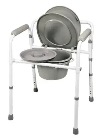 Lumex – Folding 3-in-1 Commode Chair Padded Fixed Arm Steel Frame Back Bar – 7108A