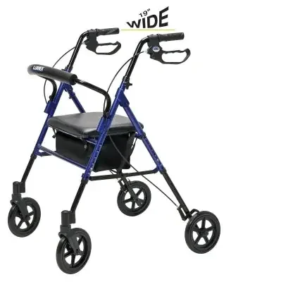 Lumex Set N‘ Go – 4 Wheel Rollator Silver Adjustable Height / Wide / Folding Aluminum Frame – RJ4718S