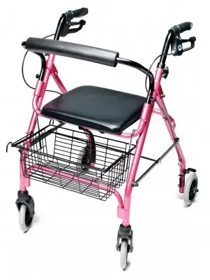 Lumex Walkabout Lite – 4 Wheel Rollator Pink Adjustable Height / Lightweight / Folding Aluminum Frame – RJ4300P
