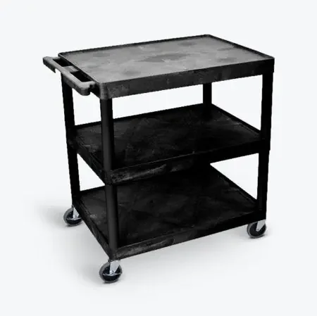 Luxor – Utility Cart Polyethylene Plastic 18 X 24 X 33-1/2 Inch Black Shelves Flush with Lip – HE33-B