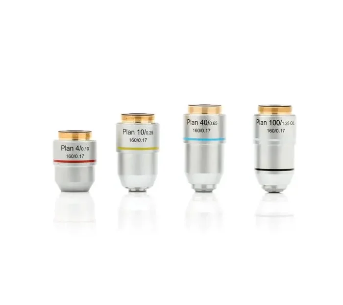 LW Scientific – Objectives Set DIN Plan 4X, 10X, 40X, 100X For Revelation 3 Microscope – R3O-SET7-DP77