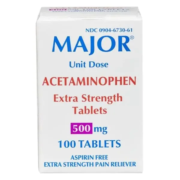 Major – Pain Relief 500 mg Strength Acetaminophen Unit Dose Tablet 100 per Box – 00904673061
