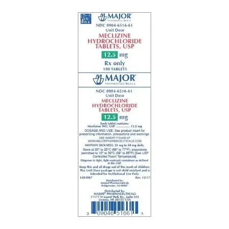 Major Pharmaceuticals – Nausea Relief 12.5 mg Strength Tablet 100 per Box – 00904651661