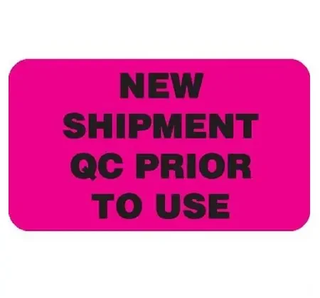 Market Lab – Pre-Printed Label Auxiliary Label Pink Paper NEW SHIPMENT QC PRIOR TO USE Black Quality Control Label 1 X 3-3/4 Inch – 6459