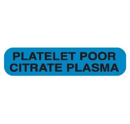 Market Lab – Pre-Printed Label Laboratory Use Blue Paper PLATELET POOR CITRATE PLASMA Black Lab / Specimen 37-100 X 11-31/50 Inch – 6753