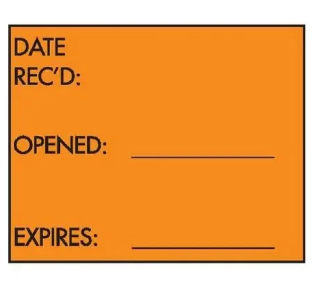 Market Lab – Pre-Printed / Write On Label Advisory Label Orange / White Paper DATE REC‘D / OPENED _________ / EXPIRES _________ Black Quality Control Label 3 Inch – 6707-OR