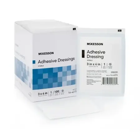 McKesson – Adhesive Dressing 3 X 4 Inch Cotton / Polyester Rectangle White Sterile – 16-4273