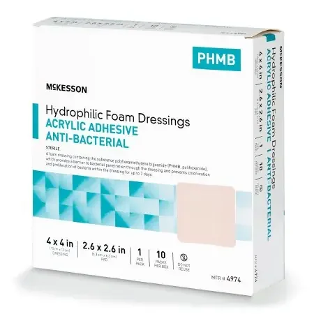 McKesson – Antibacterial Foam Dressing 4 X 4 Inch Square Adhesive with Border Sterile – 4974