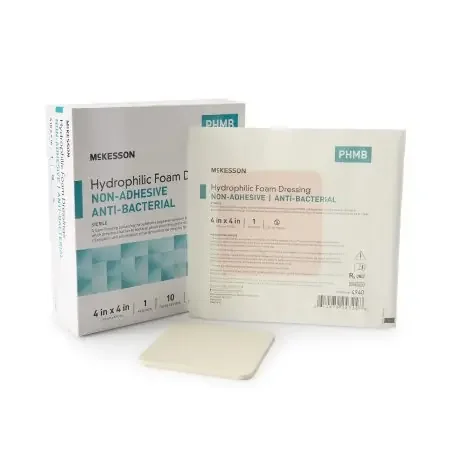 McKesson – Antibacterial Foam Dressing 4 X 4 Inch Square Non-Adhesive without Border Sterile – 4940