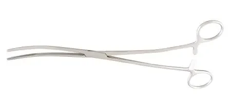 McKesson – Dressing Forceps Bozeman 10-1/2 Inch Length Office Grade Stainless Steel NonSterile Ratchet Lock Finger Ring Handle Double Curved Serrated Tips – 43-2-374