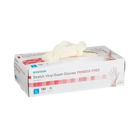 McKesson – Exam Glove Large NonSterile Stretch Vinyl Standard Cuff Length Smooth Ivory Not Chemo Approved – 14-818