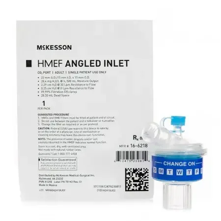 McKesson – Heat and Moisture Exchanger with Filter 28.4 mg H2O / L @ VT 500 mL 2.29 cm H20 @ 30 LPM, 0.25 cm H20@ 8 LPM – 16-6218