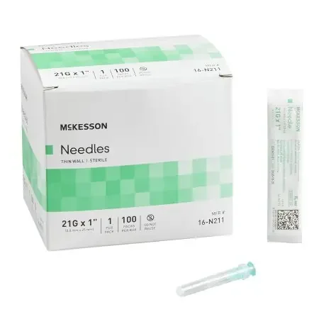 McKesson – Hypodermic Needle NonSafety 21 Gauge 1 Inch Length Thin Wall – 16-N211