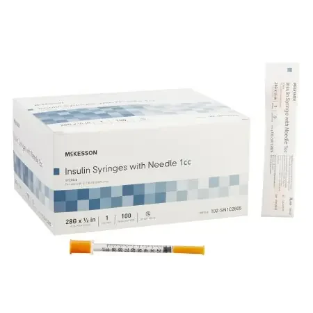 McKesson – Insulin Syringe with Needle 1 mL 28 Gauge 1/2 Inch Regular Wall NonSafety – 102-SN1C2805