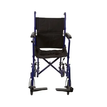 McKesson – Lightweight Transport Chair Aluminum Frame with Blue Finish 300 lbs. Weight Capacity Fixed Height / Padded Arm Black Upholstery – 146-ATC19-BL