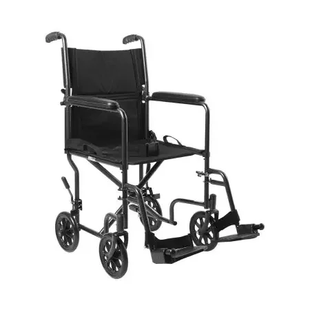 McKesson – Lightweight Transport Chair Steel Frame with Silver Vein Finish 250 lbs. Weight Capacity Fixed Height / Padded Arm Black Upholstery – 146-TR39E-SV