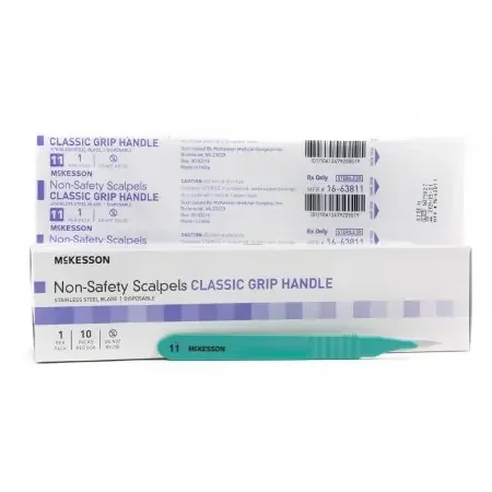 McKesson – Scalpel No. 11 Stainless Steel / Plastic Classic Grip Handle Sterile Disposable – 16-63811