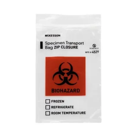McKesson – Specimen Transport Bag 6 X 9 Inch Zip Closure Biohazard Symbol / Storage Instructions NonSterile – 4529