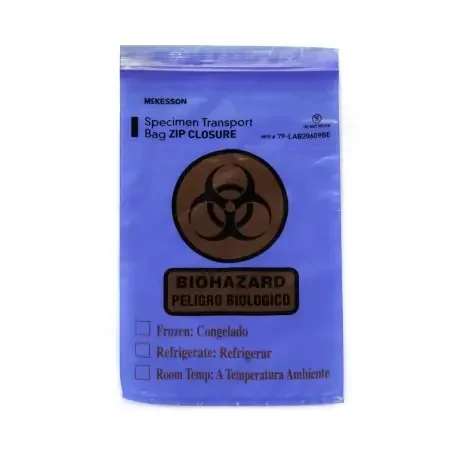 McKesson – Specimen Transport Bag with Document Pouch 6 X 9 Inch Zip Closure Biohazard Symbol / Storage Instructions NonSterile – 79-LAB20609BE