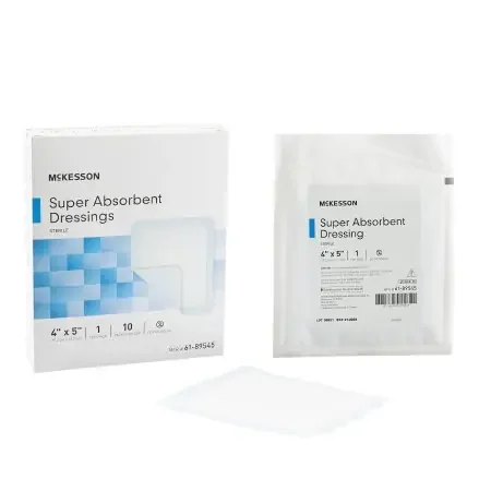 McKesson – Super Absorbent Dressing 4 X 5 Inch Polyethylene / NonWoven Polypropylene / Cellulose / Superabsorber Rectangle Sterile – 61-89545