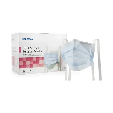 McKesson – Surgical Mask Pleated Tie Closure One Size Fits Most Blue NonSterile ASTM Level 1 Adult – 91-1100