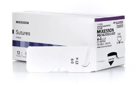 McKesson – Suture with Needle Absorbable Uncoated Undyed Suture Braided Polyglycolic Acid Suture Size 6 – 0 18 Inch Suture 1-Needle 13 mm Length 3/8 Circle Reverse Cutting Needle – SJ492GX