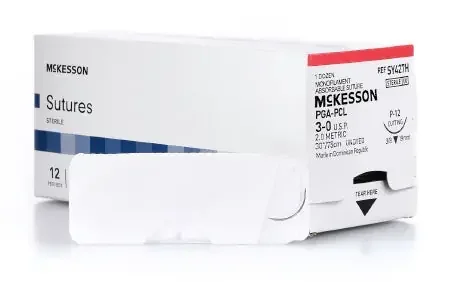 McKesson – Suture with Needle Absorbable Uncoated Undyed Suture Monofilament Polyglycolic Acid / PCL Size 3 – 0 30 Inch Suture 1-Needle 19 mm Length 3/8 Circle Reverse Cutting Needle – SY427H