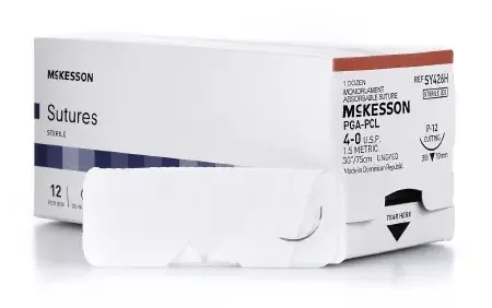 McKesson – Suture with Needle Absorbable Uncoated Undyed Suture Monofilament Polyglycolic Acid / PCL Size 4 – 0 30 Inch Suture 1-Needle 19 mm Length 3/8 Circle Reverse Cutting Needle – SY426H