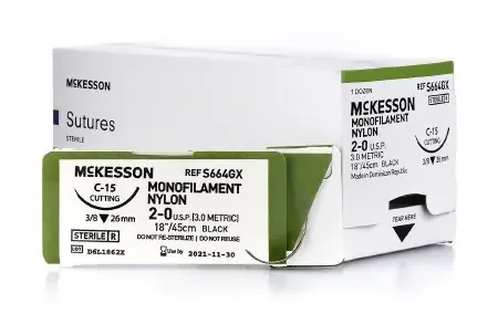 McKesson – Suture with Needle Nonabsorbable Uncoated Black Suture Monofilament Nylon Size 2 – 0 18 Inch Suture 1-Needle 26 mm Length 3/8 Circle Reverse Cutting Needle – S664GX