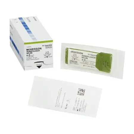 McKesson – Suture with Needle Nonabsorbable Uncoated Black Suture Monofilament Nylon Size 4 – 0 18 Inch Suture 1-Needle 19 mm Length 3/8 Circle Reverse Cutting Needle – S662GX